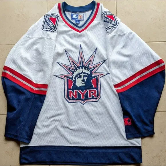 New York Rangers 1998-99 STARTER jersey White Liberty Alt M NHL hockey vintage - Picture 2 of 7